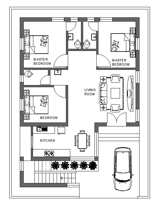 3BHK  house floor plan