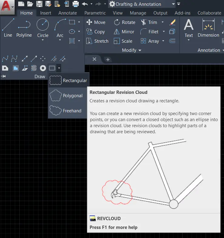 Revision cloud command in AutoCAD