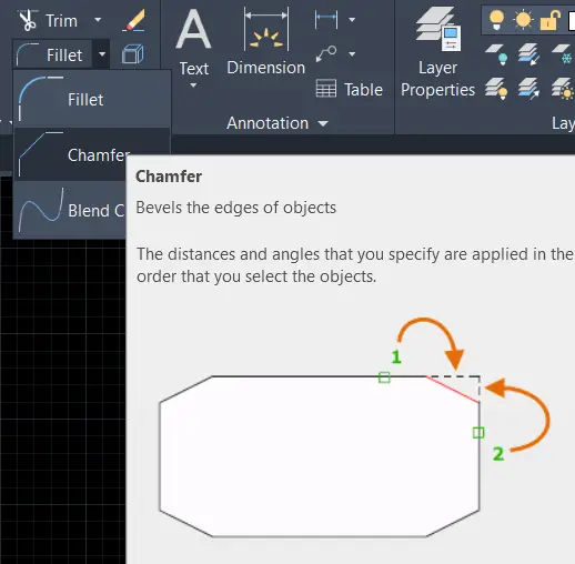 chamfer tool autocad