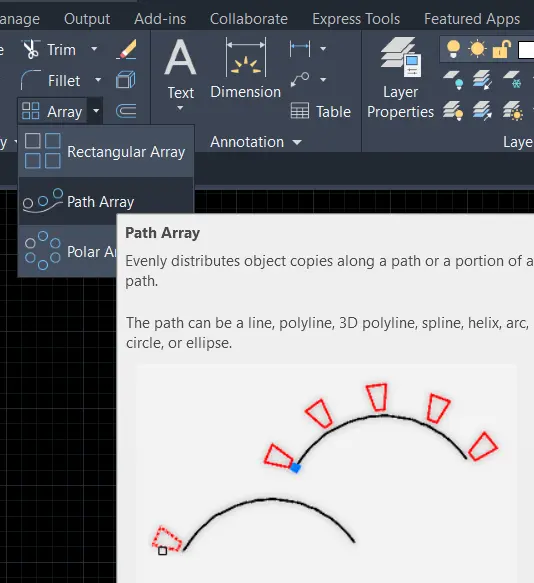 Path Array command in AutoCAD