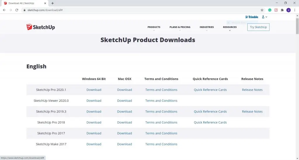 All SketchUp free download versions