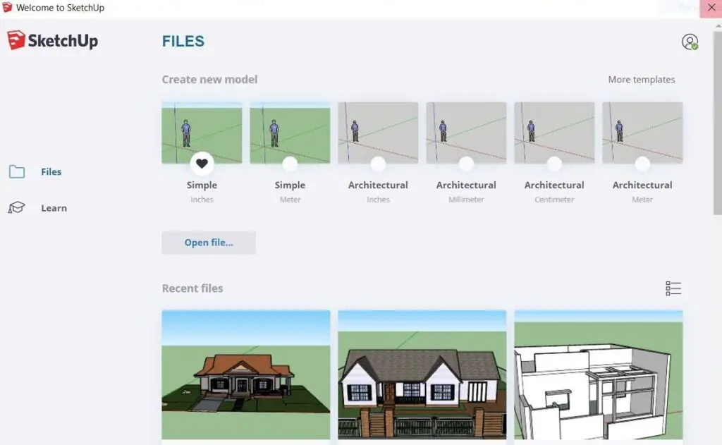 SketchUp Starting screen.