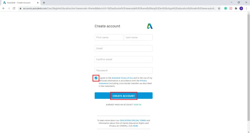 autodesk autocad student account sign up