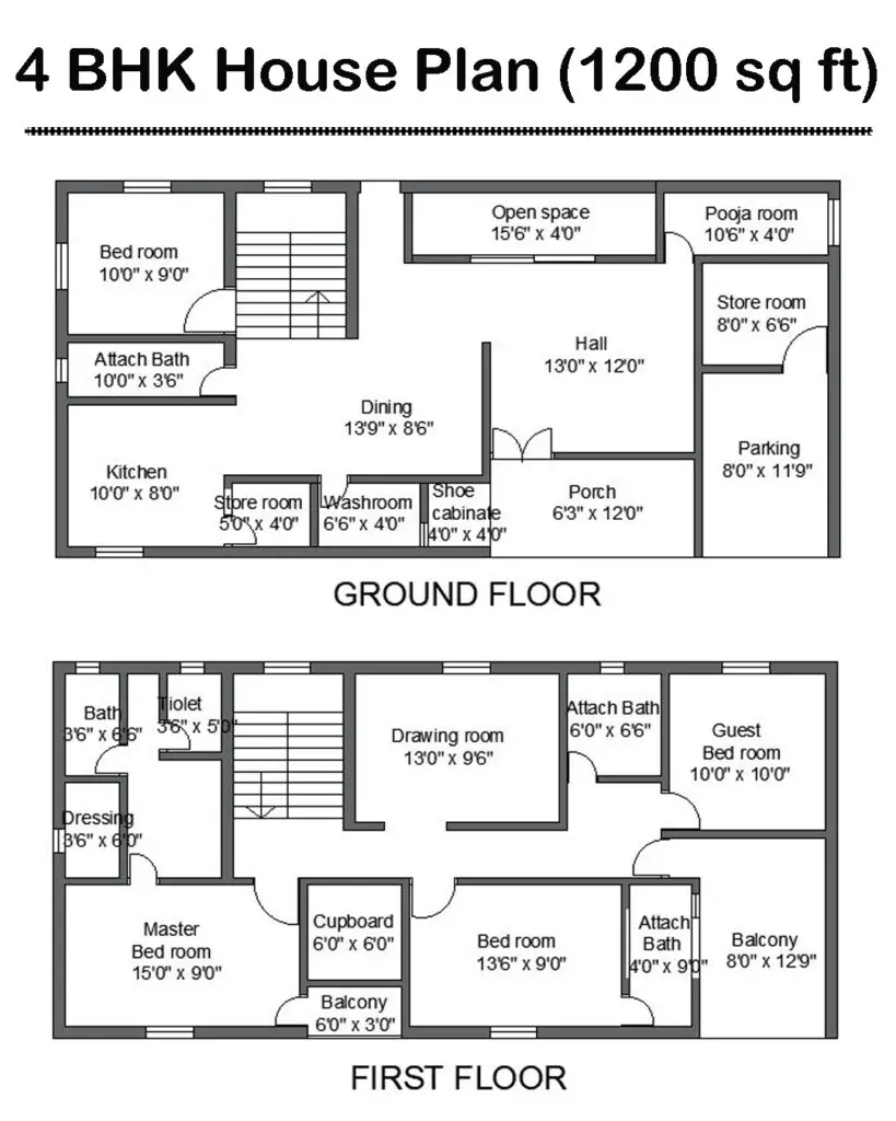 This is a 4 BHK in 1200 sq. ft. area House is designed in the AutoCAD.