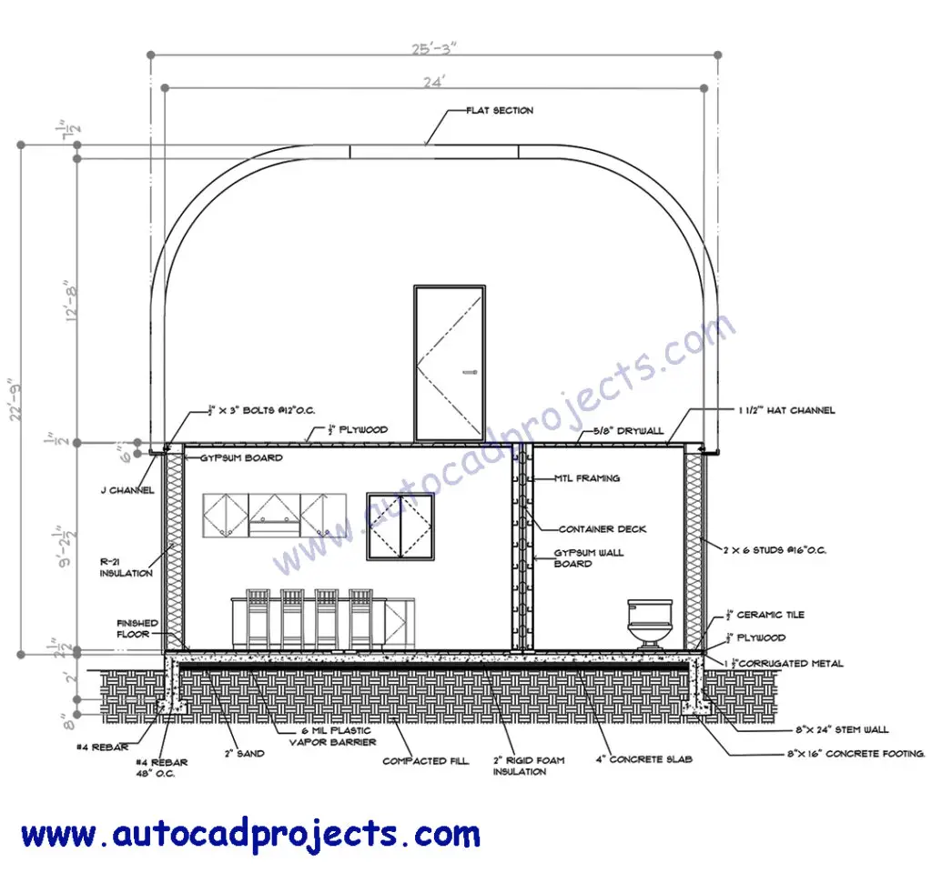 Section of Shipping container House AutoCAD