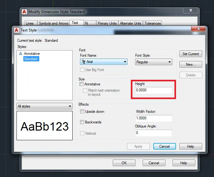 What is the command to change the dimension size in AutoCAD