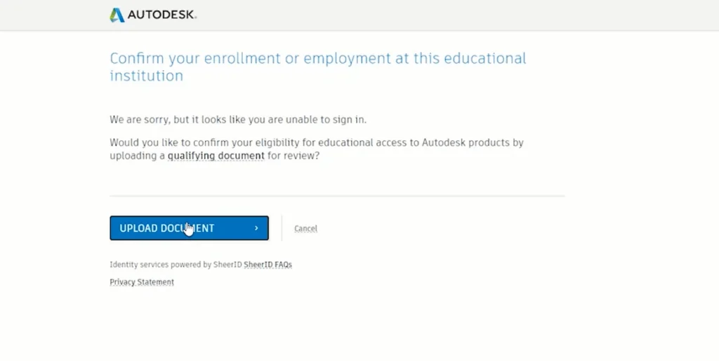 Upload document in Autodesk to get educational access