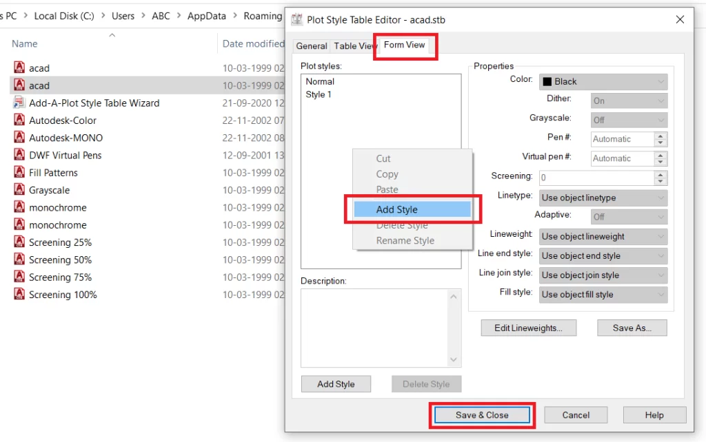 Add plot style in AutoCAD