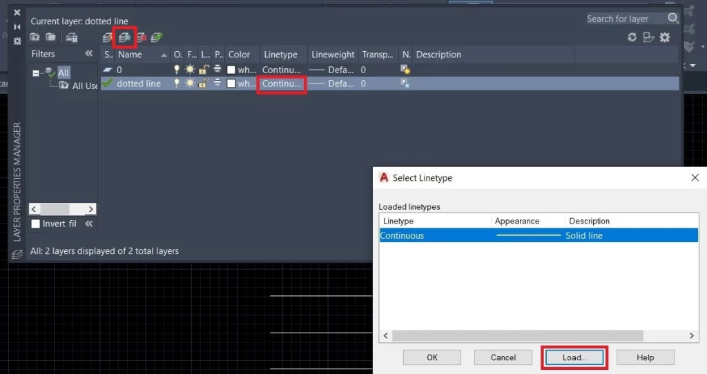 Create a dashed line in AutoCAD