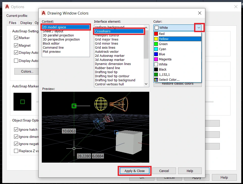 change the cursor color in AutoCAD