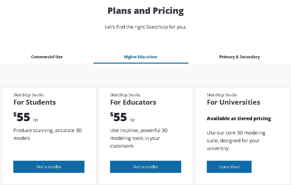 plans and pricing for higher education
