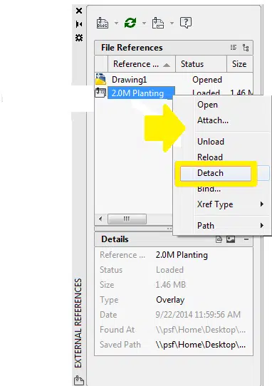 Detaching an Xref in AutoCAD