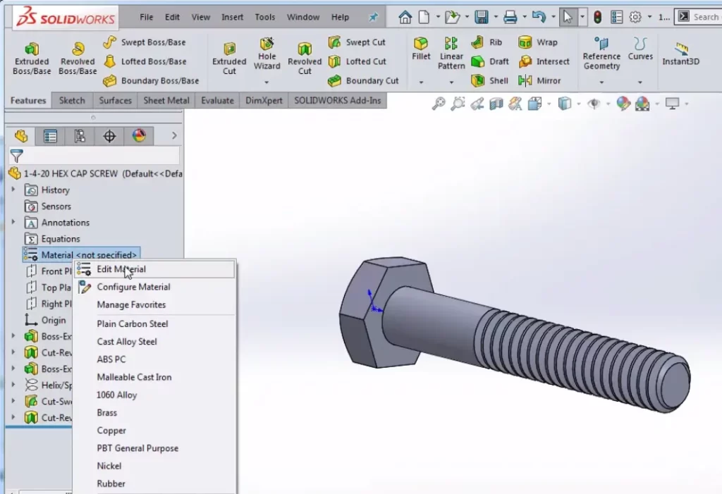 Standard strategy for Changing Material in SOLIDWORKS
