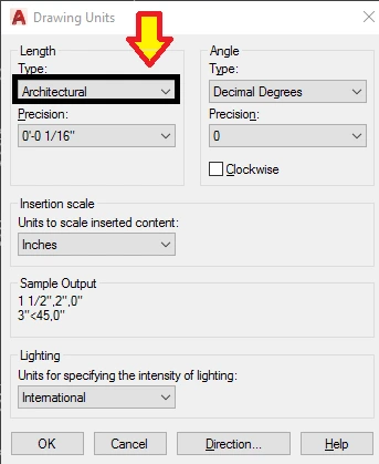 How to set architectural units in AutoCAD