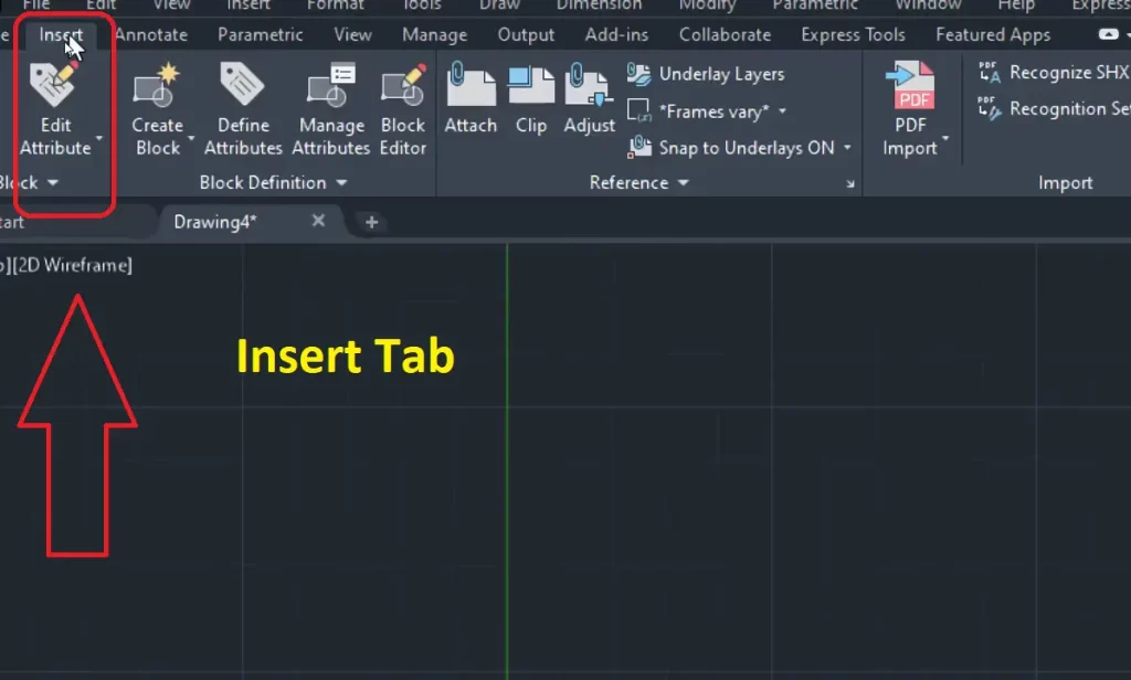 Click on insert tab in AutoCAD