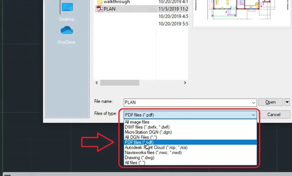 Select pdf file in AutoCAD